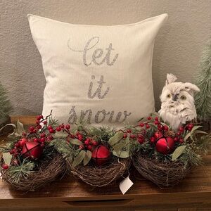 NWT Festive Holiday Bird Nest with Red Jingle Bells (Price for Each/1 count)